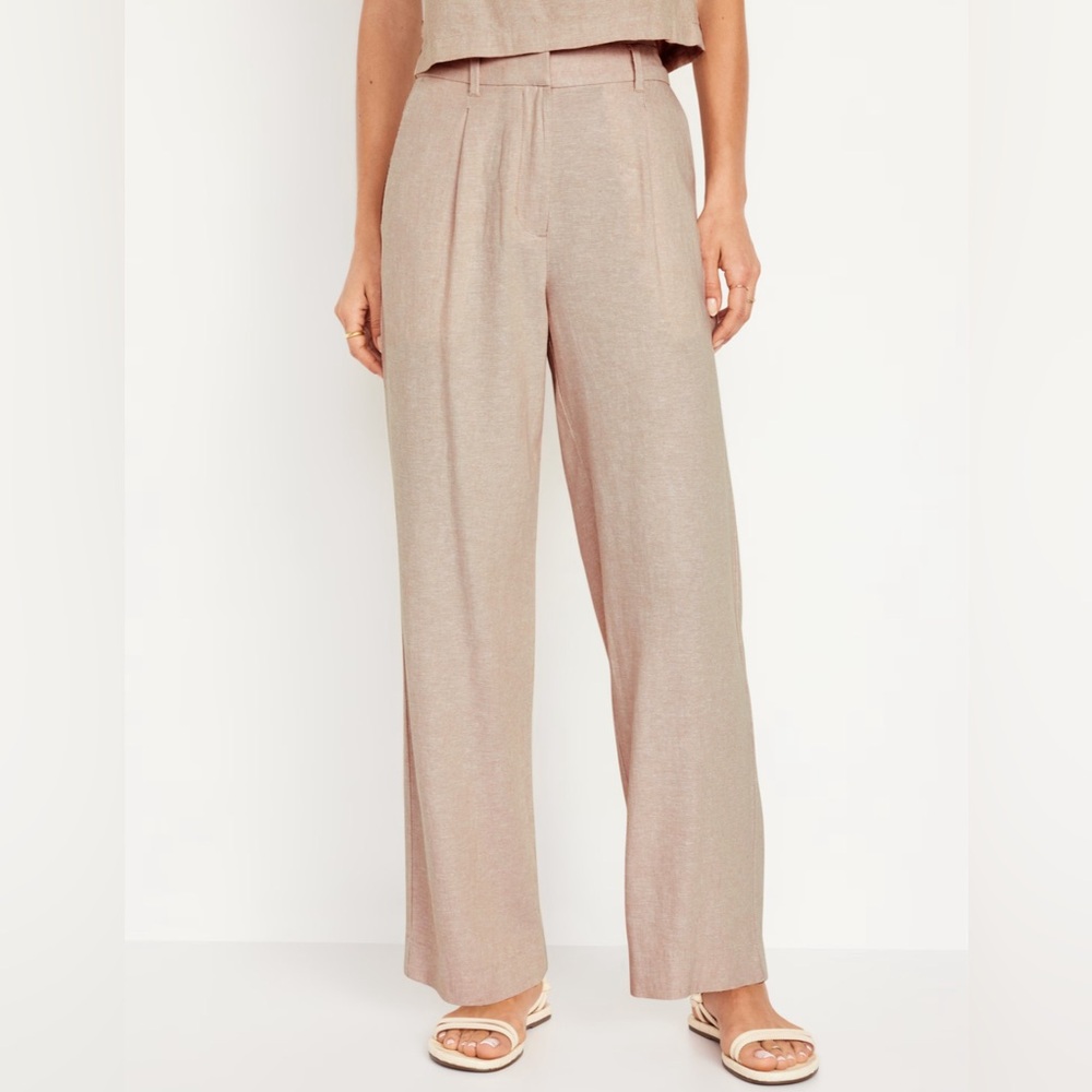 Extra High-Waisted Linen-Blend Wide-Leg Taylor Pants XL Natural Beige